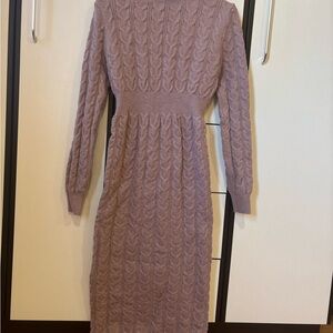 Cable Knit Long Sleeve Dress - Purple